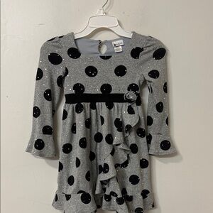 Emily West Sparkling Gray and Black Polka Dot Dress